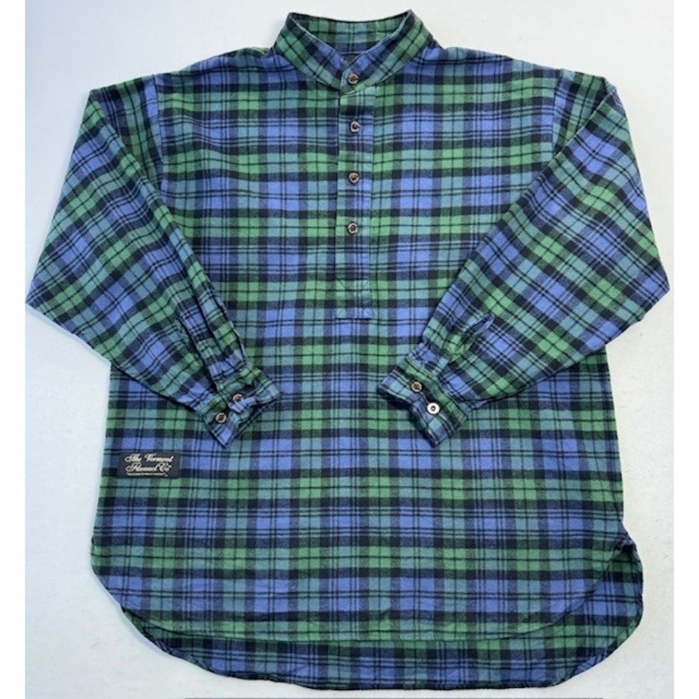 The Vermont‎ Flannel Co. Mens Plaid Pullover Henley Shirt MED Blue Green Tartan